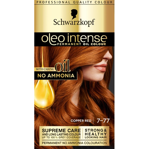 Schwarzkopf Oleo Intense, Permanent Copper Hair Dye, Ammonia Free, Up to 100 Percent Grey Coverage, Copper Red 7 - 77