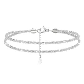 Apasvonino Silver Anklets for women,Layered Anklets Bracelets Adjustable Summer Beach Jewelry (Double-layer)
