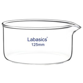 Labasics Crystallizing Dish with Spout and Heavy-Duty Rim, Thick-Walled Design High Borosilicate Glass Reusable Crystallizing Dishes for Crystallization and Evaporation, 500 ml Capacity OD 125 mm