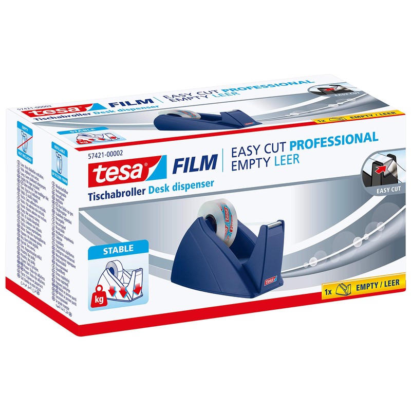 tesa Easy Cut Tischabroller - Nachfüllbarer, standfester Klebeband-Spender für Klebebandrollen