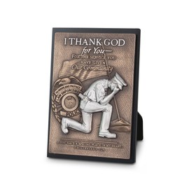 Lighthouse Christian Products Thankful Hammered Bronze Tone 8.75 Inch Cast Stone Sculpture Plaque Police Officer