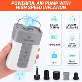 ETENWOLF AIR 5 PRO MAX Air Pump for Inflatables, Portable Electric Air Pump with 10400 mAh Battery, 4X Quick Inflator & Deflator, 720 L/min Pump for Pool Floats, Vacuum Storage Bags (Vivid Orange)