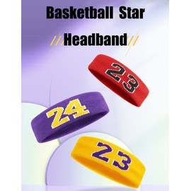 XXPUHFT Basketball Wristbands Sweatbands Kit, Purple 23 Sweat Bands, Athletic Basketball Wrist Sweatbands and Head Band for Party Accessories
