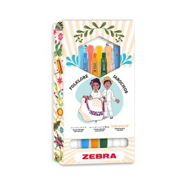 Zebra Mexican Sets - Folklore - Jarochos: 3 Plumones Doble Punta Mildliner + 3 Plumones Doble Punta Mildliner Brush + 2 Bolígrafos De Tinta Gel Sarasa Clip Estuche 8 Piezas Multicolor.