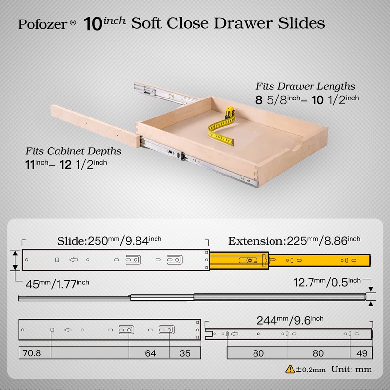 Black Soft Close Drawer Slides,10"-24"-6 Pairs Soft Close Drawer Slides,