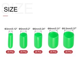 sourcing map 100pcs Round Rubber End Caps Protective Caps 1/8" 3/16" 1/4" 5/16" 3/8" Green Screw Thread Protectors