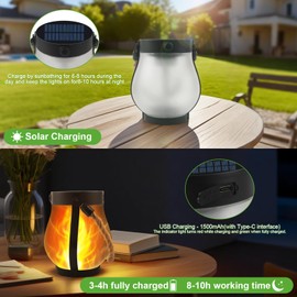 2 Pack Solar Flame Lanterns Outdoor,Realistic Flickering Flame Solar Lights