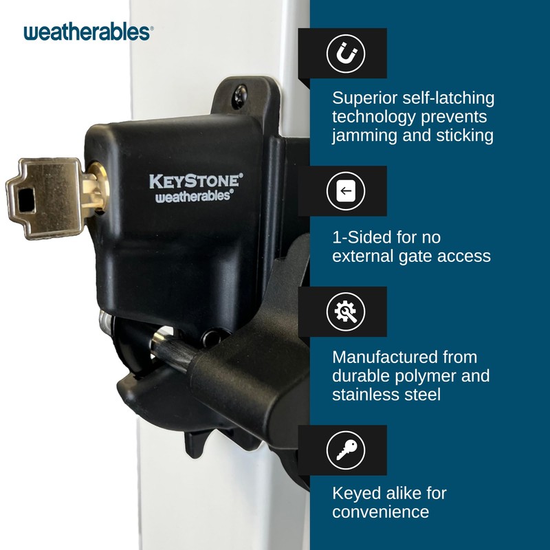 Weatherables Keystone Black Zinc Diecast Metal 1-Sided Key-Lockable Gate Latch