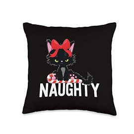 Unique Christmas Apparel Gifts by ADS Xmas Cat Holiday Candy Cane Kids Naughty Christmas Throw Pillow, 16x16, Multicolor