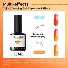 modelones Fall Gel Nail Polish Orange Color Changing Glitter Coral Temperature Mood Changed Halloween Nail Polish Soak Off Autumn Color Manicure Home DIY Gifts 15ml