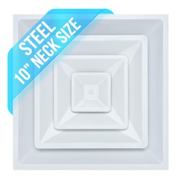 Fits 24x24 Steel T-Bar Drop Ceiling Grid | 2x2 Feet Lay in Steel Air Supply Diffuser with Round 10" [Neck Size] by Handua | 3 Cone | Drop Celing Vent | White | Outer Dimension: 23-3/4" x 23-3/4"