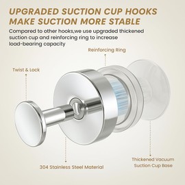 BKV Suction Cup Hooks for Glass Window,Removable Shower Hooks for Inside Shower,Metal Towel Hooks for Bathrooms,4 Pack(Mirror)