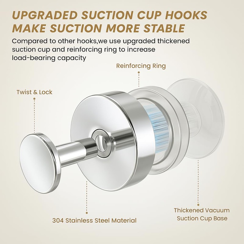 BKV Suction Cup Hooks for Glass Window,Removable Shower Hooks for