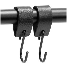 Brute Strength - Multifunctional Leather S-Hooks - Black - 2 Pieces - S Shaped Hooks - Coat Hook - for Kitchen, Bathroom, Bedroom and Office