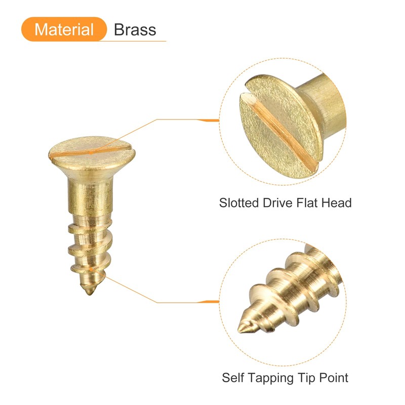 sourcing map Brass Wood Screws, 40Pcs M3.5 x 10mm Slotted