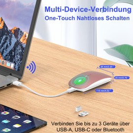 Azmall Wireless Bluetooth Mouse 5.2/3.0 & USB-A/Type-C 2-in-1 Receiver - Rose Gold