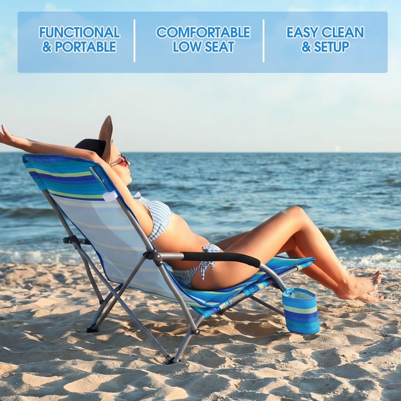 Huwena 2 Pack Beach Chairs with Umbrella for Adults, Low