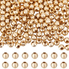 Beebeecraft 1 Box 260Pcs Round Spacer Beads 24K Gold Plated Brass 5mm Smooth Loose Ball Beads for Jewellery Making Charms Findings DIY Craft