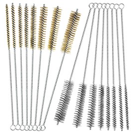 PokShow 16Pcs Stainless Steel & Brass Wire Tube Brushes Bottle Brush Set,12" Long Wire Bore Brushes for Deep Cleaning Pipes,Tubes,Narrow Spaces, Engine Parts, Home Brew(1/4"-1" Sizes)