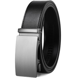 Founders & C Men's Ratchet Belt 1 3/8",Leather Dress Belt Adjustable with Click Sliding Buckle Trim to Exact Fit (Silver Buckle-Black, 22"-38" Waist Adjustable)