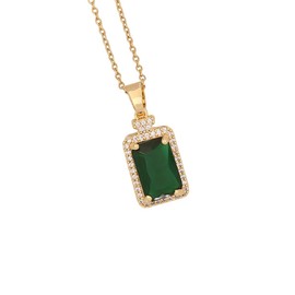 SBI Jewelry Emerald Green Necklace Square CZ Gold Women Luxury Pendant Love Dangle Sparkle Family Friends Mother Day Anniversary Birthday