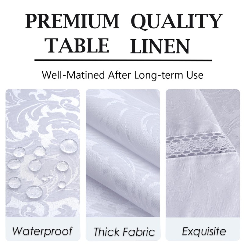 Heavy Duty Fabric Tablecloth with White Lace-Waterproof/Wrinkle Free/Stain Resistant/Oil Proof-for