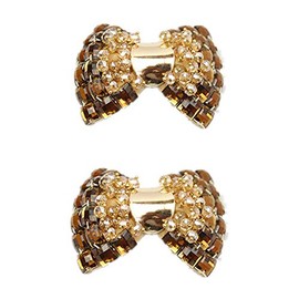Douqu 1 Pair Bow Shoes Clips Accessories Decorative Shoe Clip Rhinestones Crystal Shoe Charms for Women Wedding Prom Party (Coffee)
