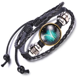 Feilok Elegant 12 Constellation Unisex Adjustable Bracelets Alloy Leather Beads Rope Bracelet Bangle Colour: Black and Blue, Stainless Steel