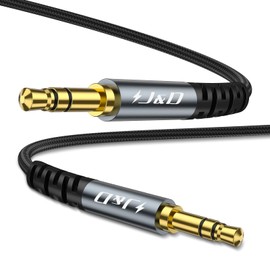 J&D 3.5mm Nylon Braid Aux Cable, Audio Aux Input Adapter with Gold Plated Connector and Aluminum Housing, High Quality Audio Cable for Car, Home and Office, Grey, 2M