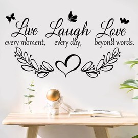 Family Inspirational Quotes Vinyl Wall Decal Quote Live Every Moment Laugh Every Day Love Beyond Words Wall Sticker Motivational Wall Stickers for Bedroom Living Room Window Decor Home Decor