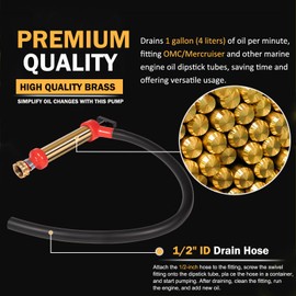 E-cowlboy 34060-0130 Premium Brass Marine Engine Oil Pump, 10.25" Length, 1.25" Diameter, Fast 1 Gallon/Minute Drainage, Compatible with OMC/Mercruiser