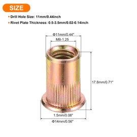 sourcing map 80Pcs Rivet Nuts Flat Head, M8-1.25 Carbon Steel Threaded Insert Nuts Knurled Body