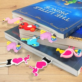 SNCCJ Cute Bookmark, 12 Pcs Unique Lovely Animal Paper Clips Bookmarks for Students Reading Office (Flamingos)
