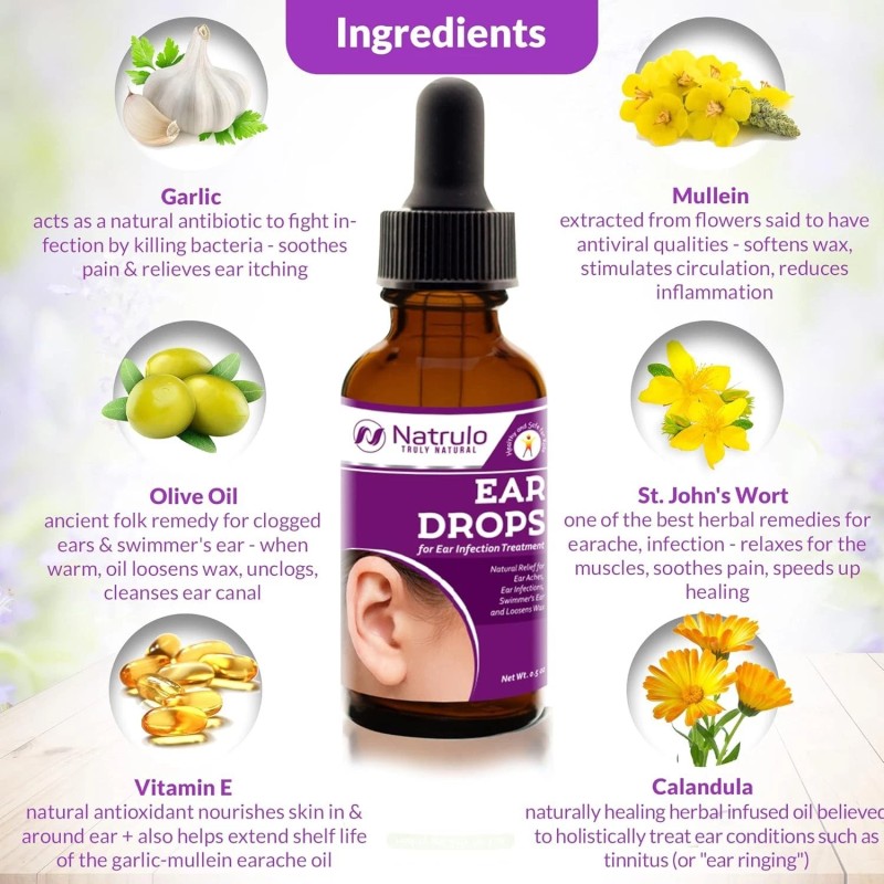Natrulo Natural Ear Drops for Ear Infection Treatment - Homeopathic,