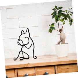 STOBAZA Wrought Iron Pet Ornament Dog Sculpture French Bulldog Figurine Living Room Accessories Book Shelves Bookshelf Decorative Objects Artistic Animal Model Minimalist Decor Black