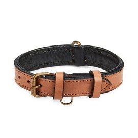 Real Leather Dog Collar Padded Soft Interiors with Premium Vintage Look Handcrafted Heavy Duty with Tag Ring for Small Medium and Large Pets (Small (1" Wide for 10.75" - 13.75" Neck), Cognac)