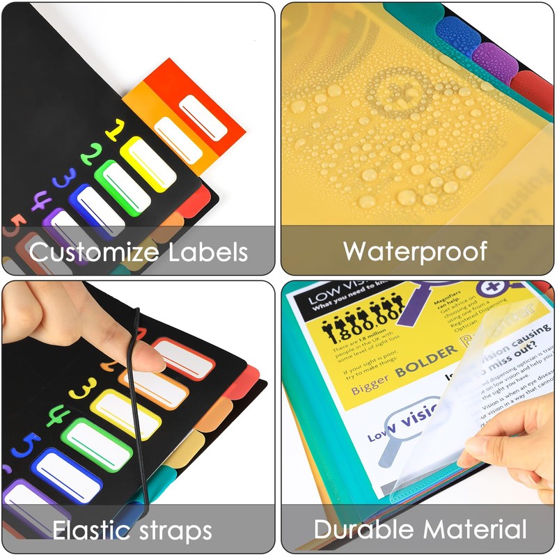 HABGP 24 Plastic Folders with Multi Pockets, 12 Colors, Office