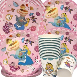 Alice Birthday Decoration, Doyomtoy Girls Party Tableware, Princess Birthday Party, Birthday Plates, Cups, Napkins for Children, Flowers Party Decoration, Baby Shower, 16 Guests
