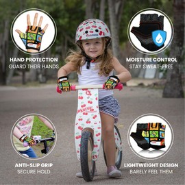 Kiddimoto Kids Cycling Gloves | Anti-Slip Kids Bike Gloves for Boys and Girls| Fingerless Mountain Bike Gloves for BMX, MTB Riding, Gymnastics, Scooters, Skateboard, Balance Bike, Rollerblade.