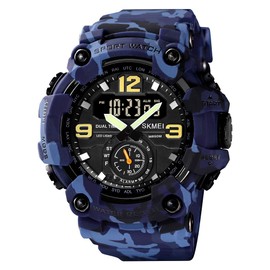 Yuxier Men's Military Watch Camouflage Sport Outdoor Waterproof Watch Date Multifunction with LED Alarm Multiple Time Blue, blue
