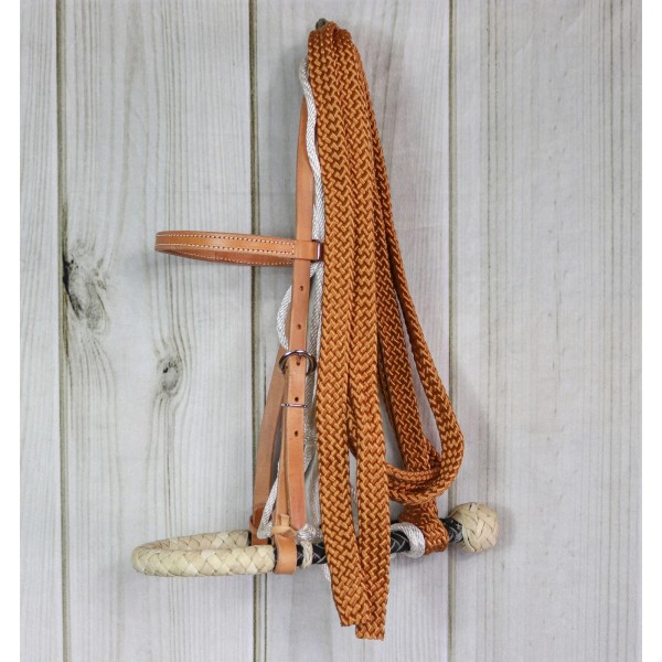 M-Royal Saddles Cowboy Braided Bosal Breaking Hackamore Brown Reins