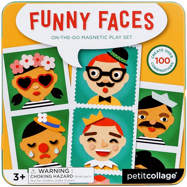 Petit Collage Silly Funny Faces Magnetic On-The-Go Travel Play Set, Multicolor