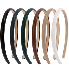 KICOSY 6 Pack PU Leather Thin Headbands for Women - Neutral Colors, Non-Slip & Trendy Skinny Hair Bands - For All Hair & Everyday Style