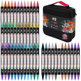 TBC The Best Crafts 48 Colors Dual Tip Acrylic Paint Markers, Double zipper design Topgrade Canvas bag,Waterproof, Non-Toxic, odorless, Suitable for Paper,Pottery, Stones, Glass,outdoor painting