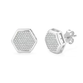 LeCalla 925 Sterling Silver Jewelry Micro Pave CZ Geometric Shape Stud Earring Lightweight Italian Design Hexagon Kite Stud Earrings for Women 12 MM