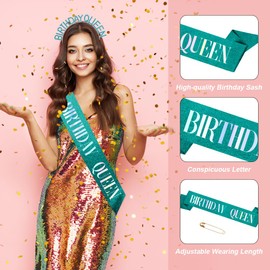 Birthday Sash,Birthday Crowns,Green Tiara Crown,Tiaras for Women,Birthday Queen Sash,Birthday Crown Adult Woman,Birthday Tiara,Happy Birthday Headband for Women,Girls Birthday Decorations Accessories