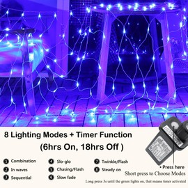 Joomer 12ft x 5ft 360 LED Christmas Net Lights, 8 Modes Bush Mesh Lights Connectable, Timer, Waterproof for Christmas Trees, Bushes, Garden, Outdoor Decorations (Clear Wire, Blue)