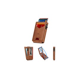 Ruiici Mens Wallet, Slim Wallet for Men with Money Clip, Minimalist RFID Blocking Pop Up Credit Card Holder 9-13 Cards, Front Pocket Bifold Leather Wallet with ID Window & Magnetic Closure (Brown)