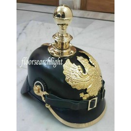 Leather German Prussian Pickelhaube Helmet W/ Ball Spike Fr Badge Wwi & Ii Repro