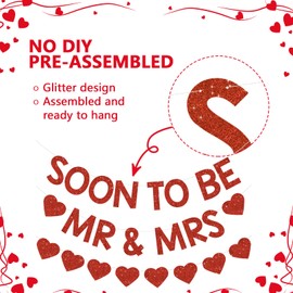 RICHHHA Red Glitter Soon to Be Mr & Mrs Banner With Heart,NO DIY,Pre-Strung Bridal Shower Wedding Party Decorations Engagement Bachelorette Party Garland Sign Married Party Supplies